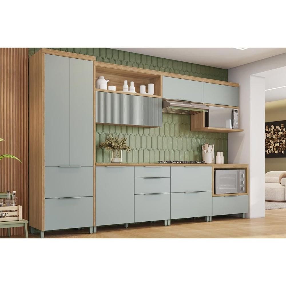 Kit de Cozinha Completa 7 Peças Marquesa (3Aéreos+3Balcões+1Paneleiro) C6P41 Verde/Nature - Nesher