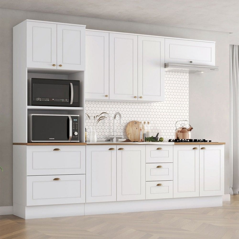 Cozinha Completa Americana 10 Portas 5 Gavetas 100% Mdf Branco Natural - Henn