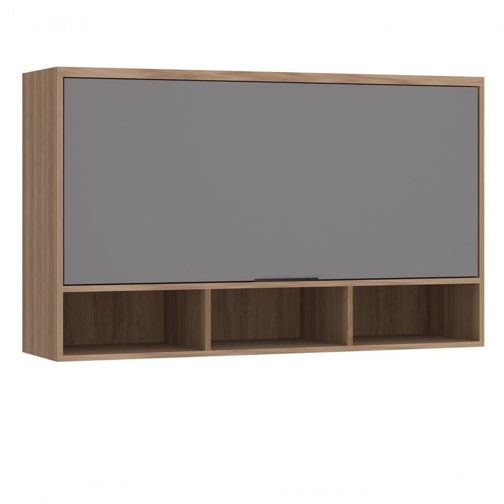 Armário Aéreo 120 Cm 1 Porta Basculante Com Nicho Inferior Aspen Luciane Moveis cinza Puro