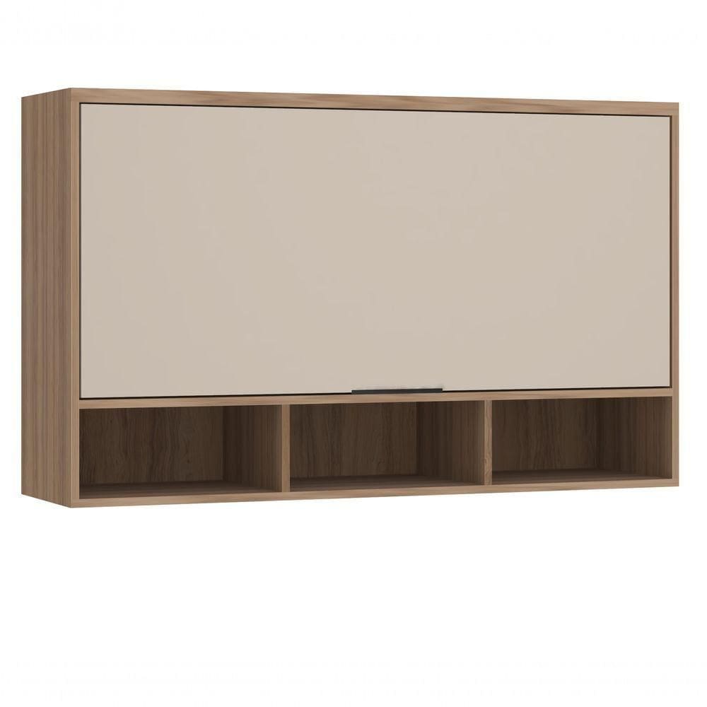 Armário Aéreo 120 Cm 1 Porta Basculante Com Nicho Inferior Aspen Luciane Moveis beige