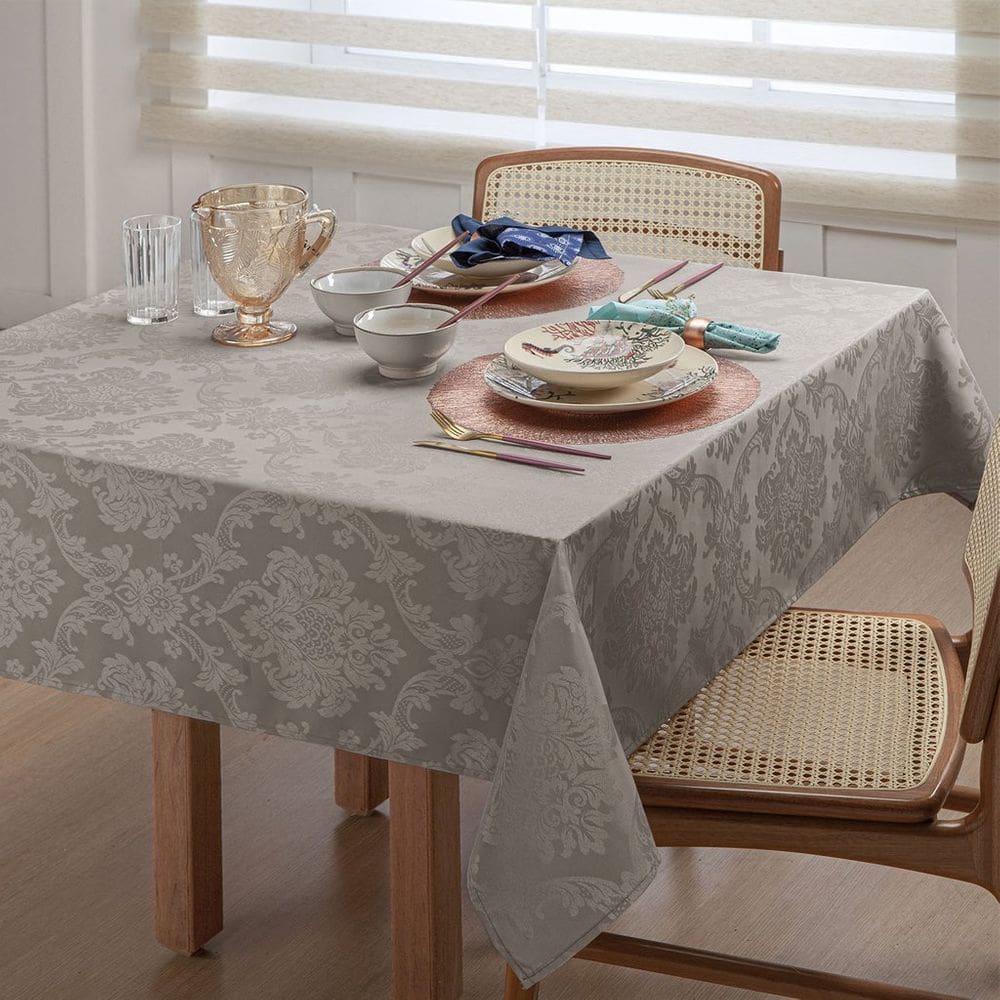 Toalha de Mesa 160x320 Damask Ligamento Cetim 12 Lugares