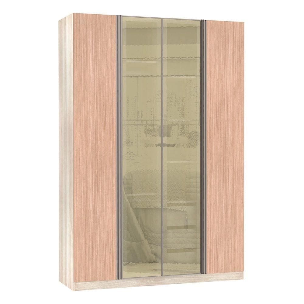 Guarda Roupa Solteiro 4 Portas 3 Gavetas Prime Plus Com Vidro Reflecta 1,59 Cm Luciane Móveis