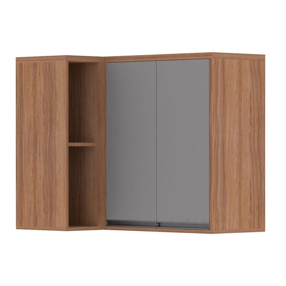 Armário Canto Reto Isa 95 Cm 2 Portas Cinza Puro Com Nicho Lateral Luciane Móveis