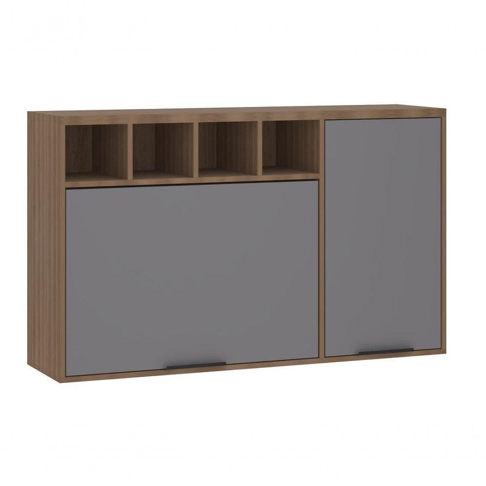 Armário Aéreo 120 Cm 1 Porta Fechada E 1 Porta Basculante Com Nicho Superior Aspen Luciane Moveis cinza Puro