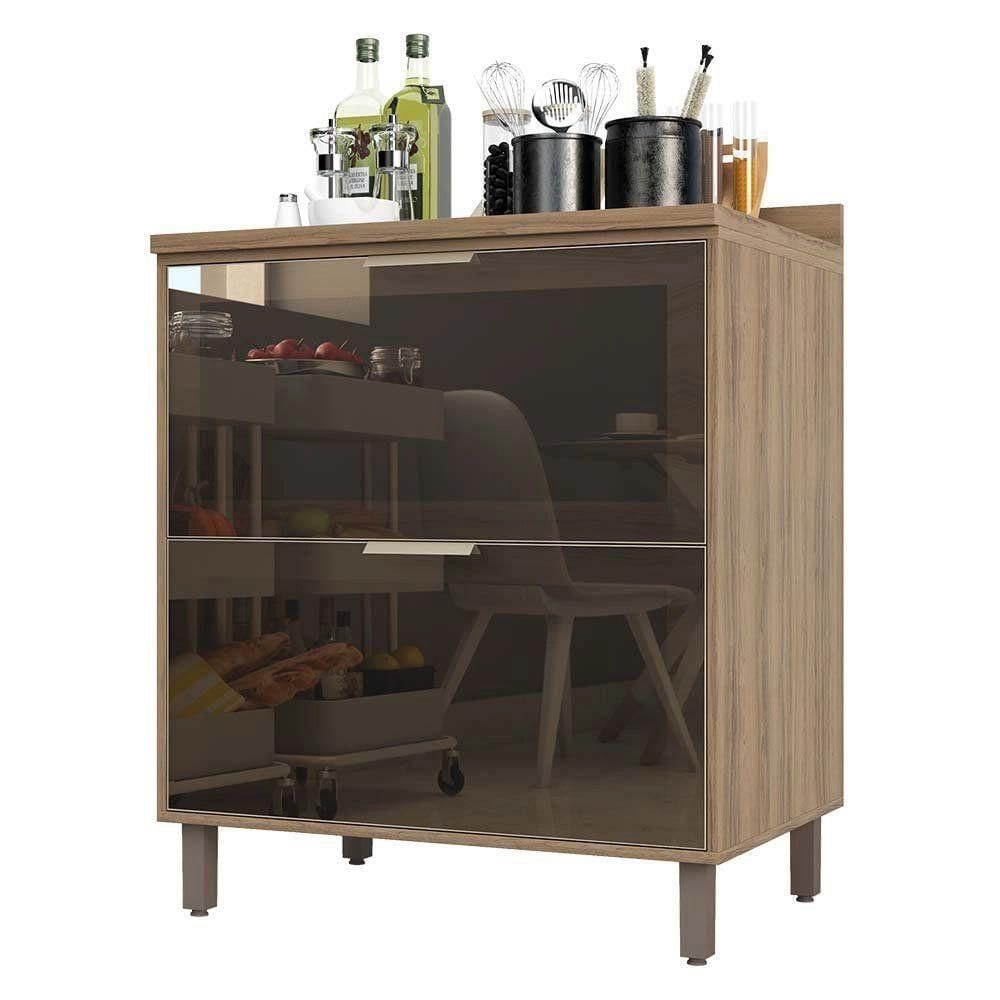 Balcão Cozinha 80 Cm 2 Gavetões Vidro Refleta Bronze Mel Luciane Móveis