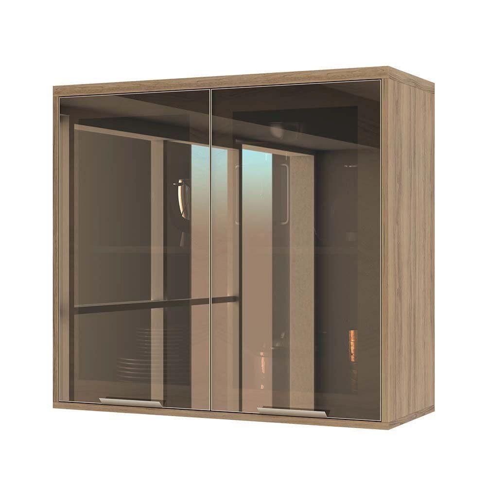 Armário Aéreo 80 Cm 2 Portas De Abrir Vidro Reflecta 1 Prateleira Mel Luciane Móveis