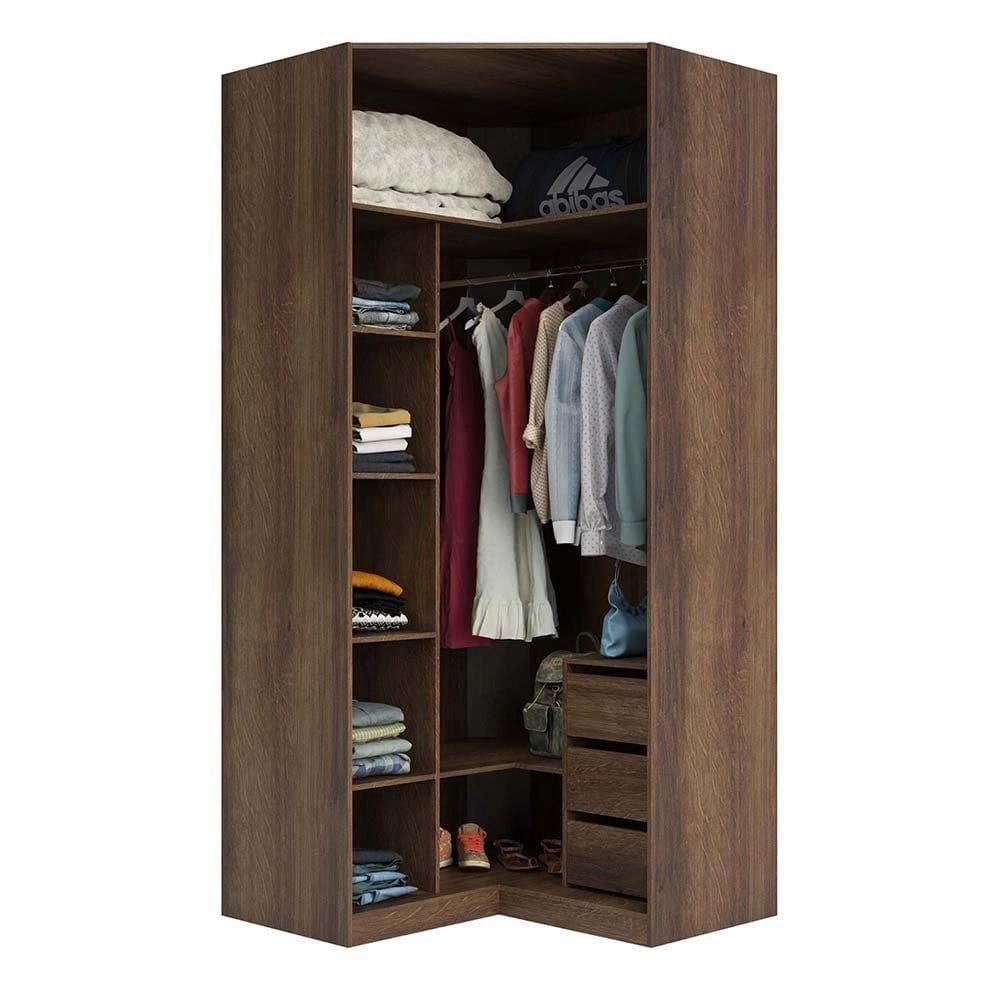 Guarda Roupa Closet Prime Nogueira Sem Porta Canto Closet 111,8 Cm Luciane Móveis