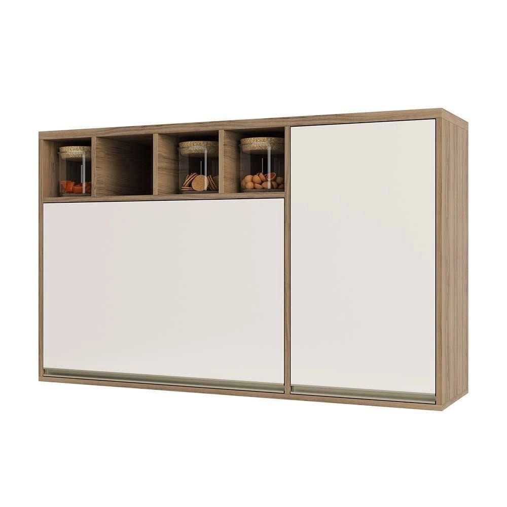 Armário Aéreo 120 Cm 1 Porta Perola Off 1 Porta Basculante E Nicho Superior Mel Luciane Móveis