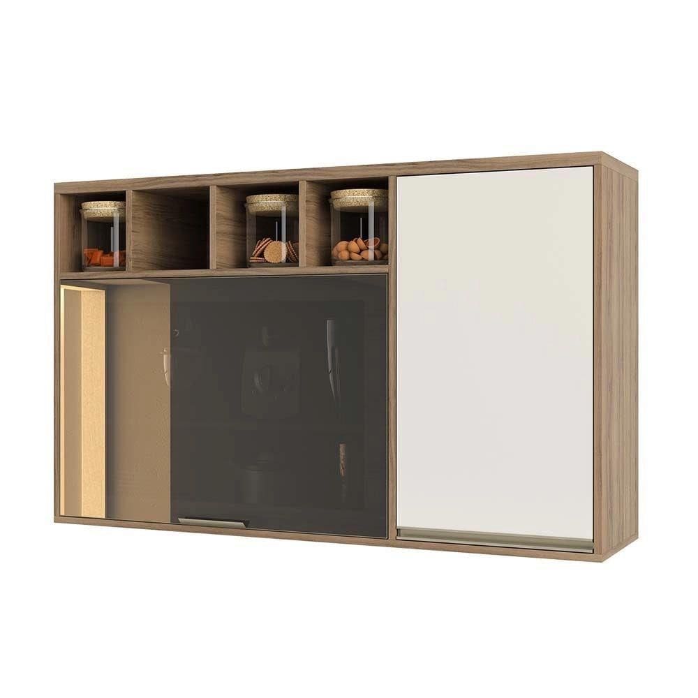 Armário Mel 120 Cm 2 Portas Alumínio Com Vidro Reflecta Bronze E Nicho Luciane