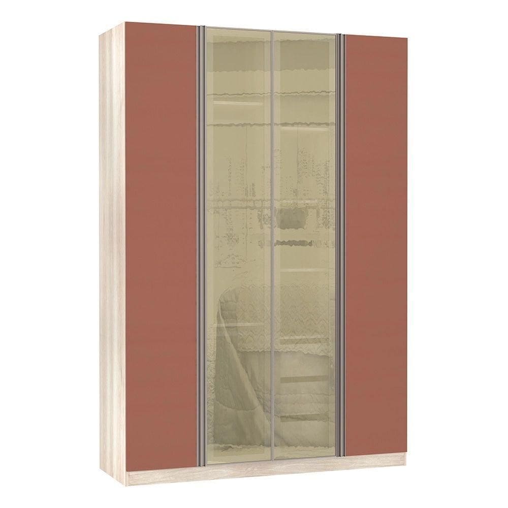 Guarda Roupa Solteiro 4 Portas 3 Gavetas Prime Plus Com Vidro Reflecta 1,59 Cm Luciane Móveis