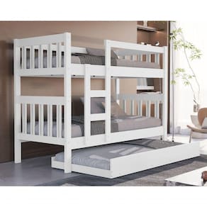 Beliche Com Cama Auxiliar E 3 Colchões Para Quarto Pequeno Apartamento Organizado 100% Mdf
