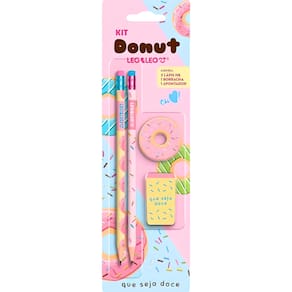 Kit Escolar Donut 4 Peças 2 Lapis Borracha Apontador LeoLeo