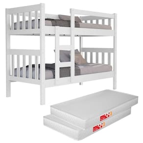 Beliche Com Colchão Macio Confortável D20 Escada E Proteção Inclusa 100% Mdf Cor Branca Vira 2 Camas