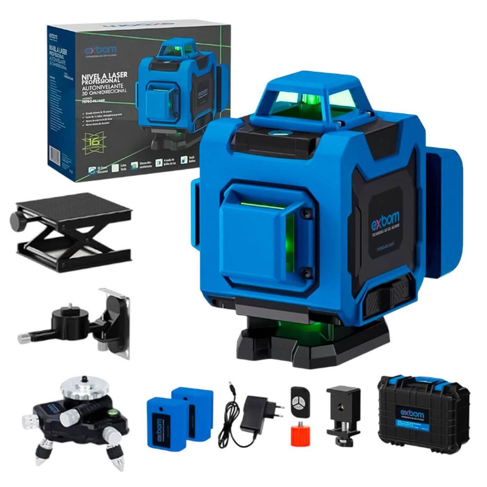Nível Laser 4D Profissional 16 Linhas com Controle Remoto Alta Precisão e Resistência IP54