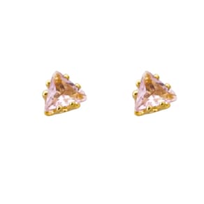 Brinco Mini Triângulo Rosa Banhado a Ouro