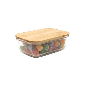 Pote 600Ml Hermético De Vidro Com Tampa De Bambu Retangular Flat - Tud