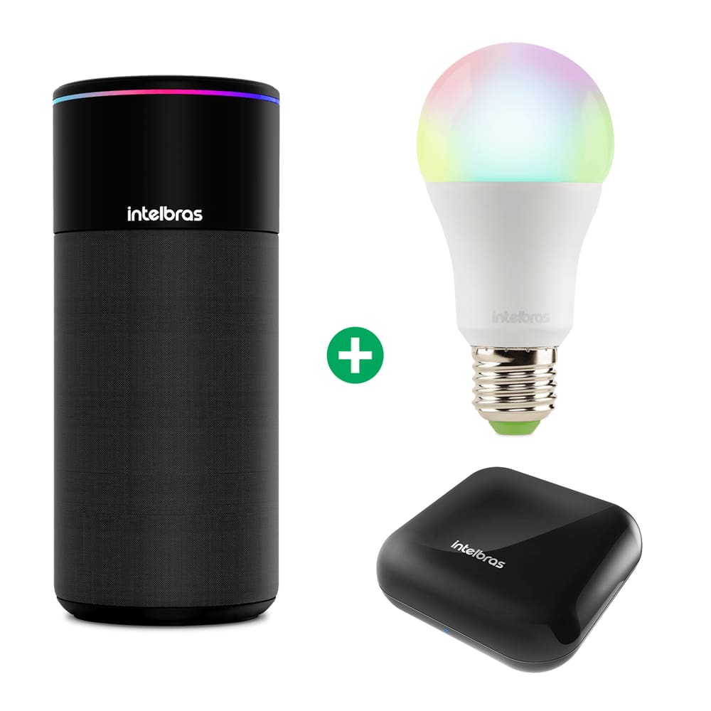 Kit Casa Inteligente Speaker + Lâmpada Smart EWS 410 + Controle Remoto MCR 1001 Intelbras