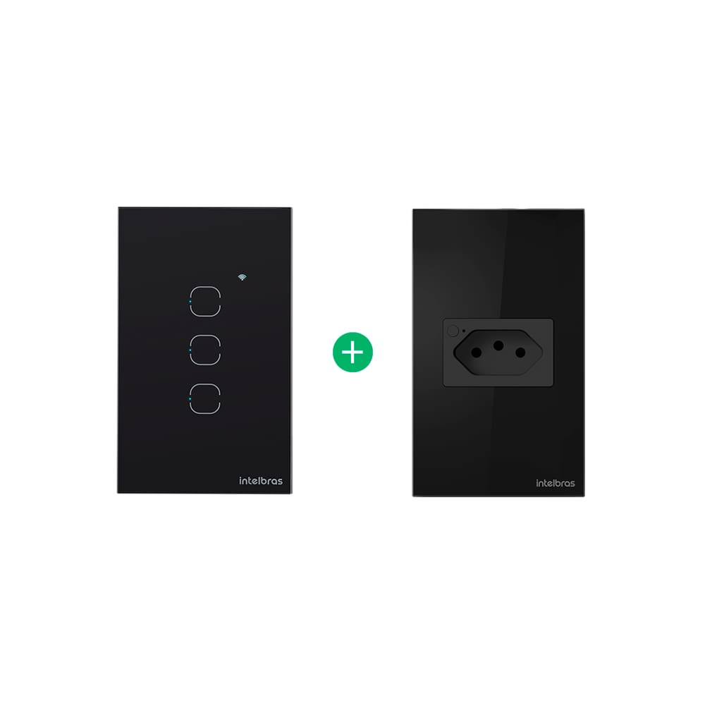 Kit Interruptor EWS 1003 + Tomada ETS 1001 Preto Intelbras