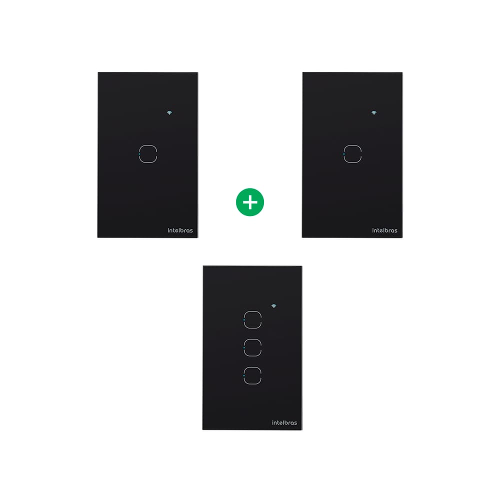 Kit 3 Interruptores Touch Inteligentes de 1 e 3 Teclas Preto