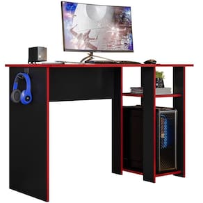 Mesa Gamer Slim Preto Fosco Texturizado Vermelho Plla