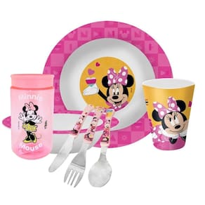 Kit Refeição Infantil Minnie Disney 7 Peças Prato, Tigela, Copo e Talheres - Tuut