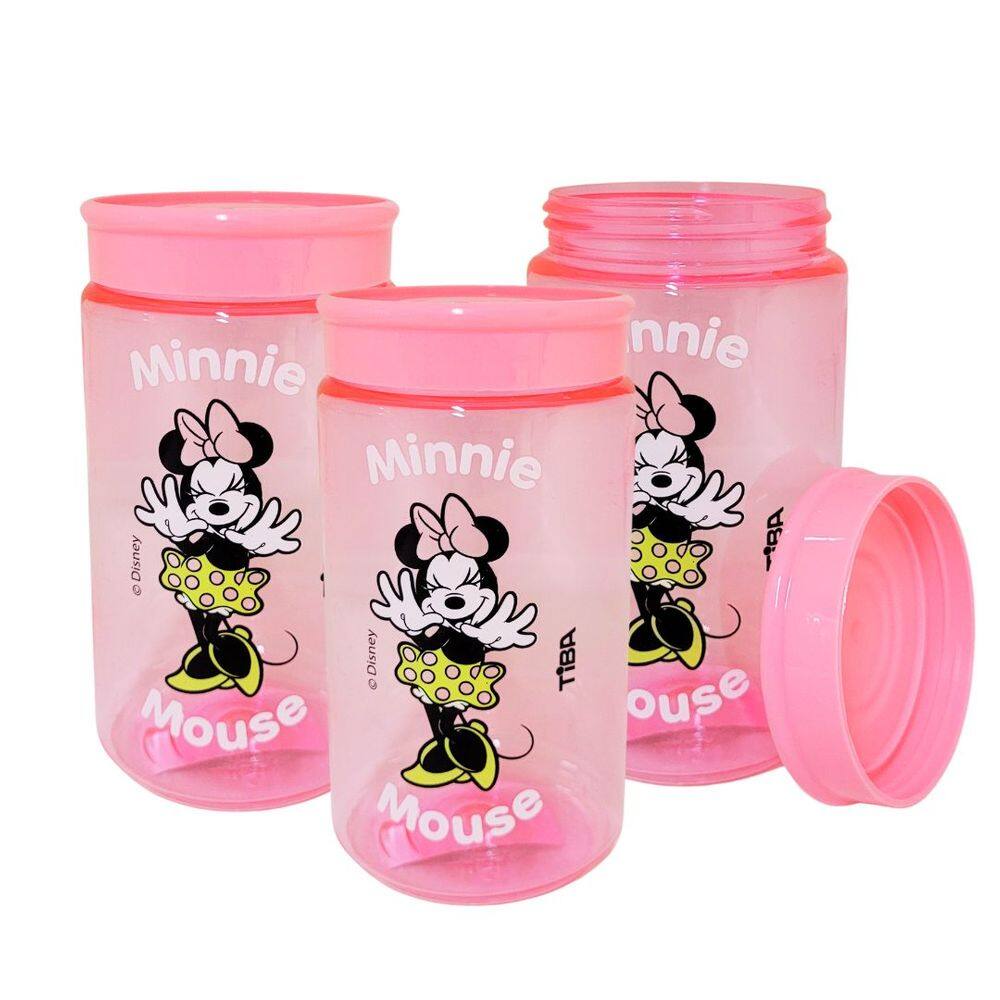 Kit 3 Potes Organizador Multiuso Rosa 350ml Minnie Mouse Disney 12cm - Tiba