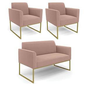 Namoradeira e 2 Poltronas Industrial Dourado Marisa Bouclê Rosê D03 - D`Rossi