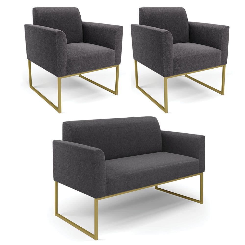 Namoradeira e 2 Poltronas Industrial Dourado Marisa Bouclê Grafite D03 - D`Rossi