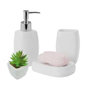 Conjunto Para Banheiro Porcelana Branca e Mini Vaso Suculenta 4 Peças - Tuut