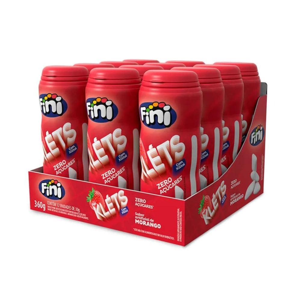 Chiclete Fini Klets Sem Açúcar Morango C/ 12 Unid 360g