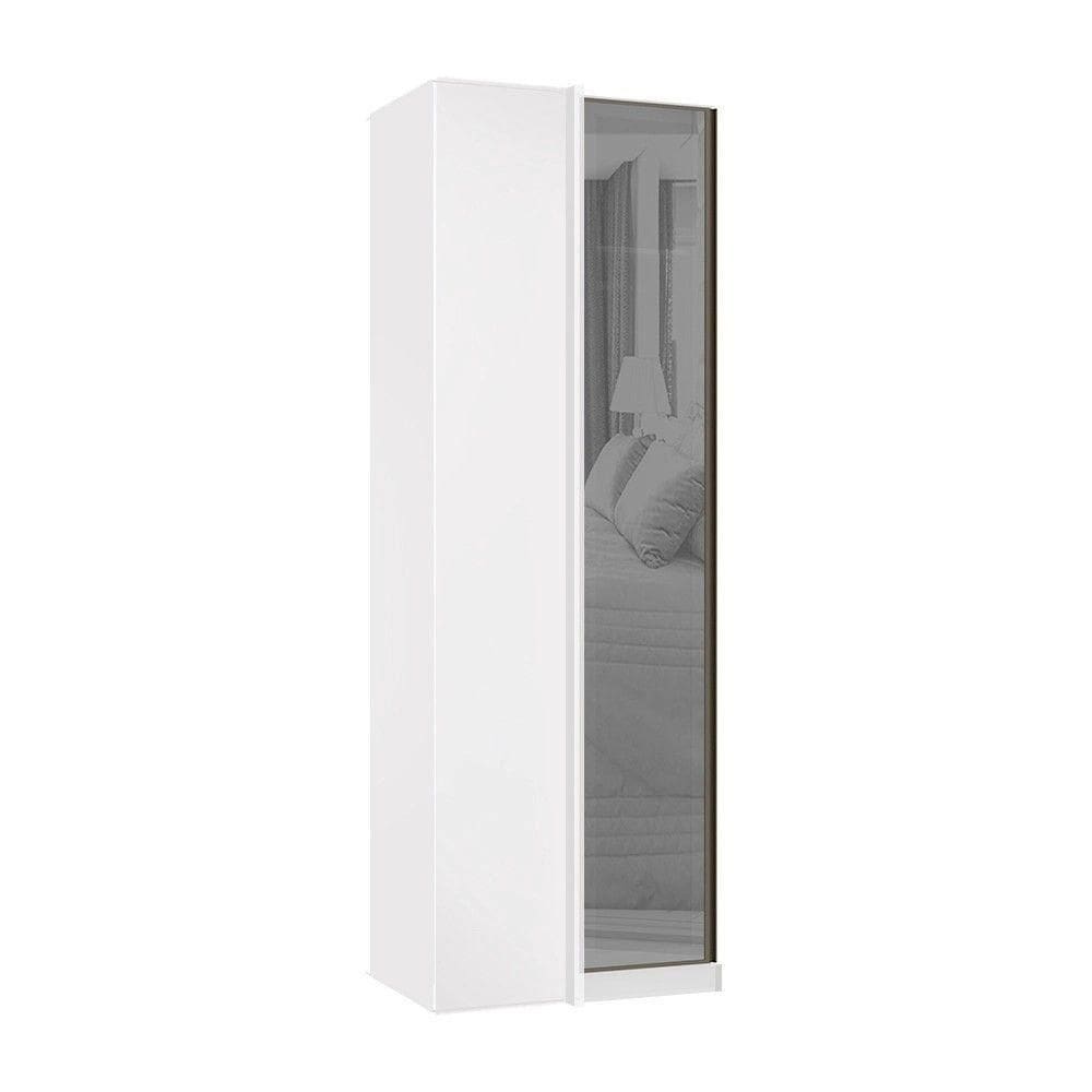 Guarda Roupa Modulado Canto Reto 1 Porta 80cm Com Vidro Reflecta Prata Prime Luciane Móveis