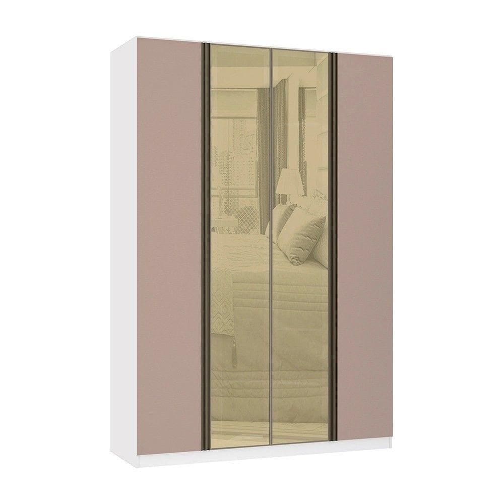 Guarda Roupa 4 Portas 3 Gavetas 159,2 Cm Com Vidro Reflecta Bronze Prime Luciane Móveis