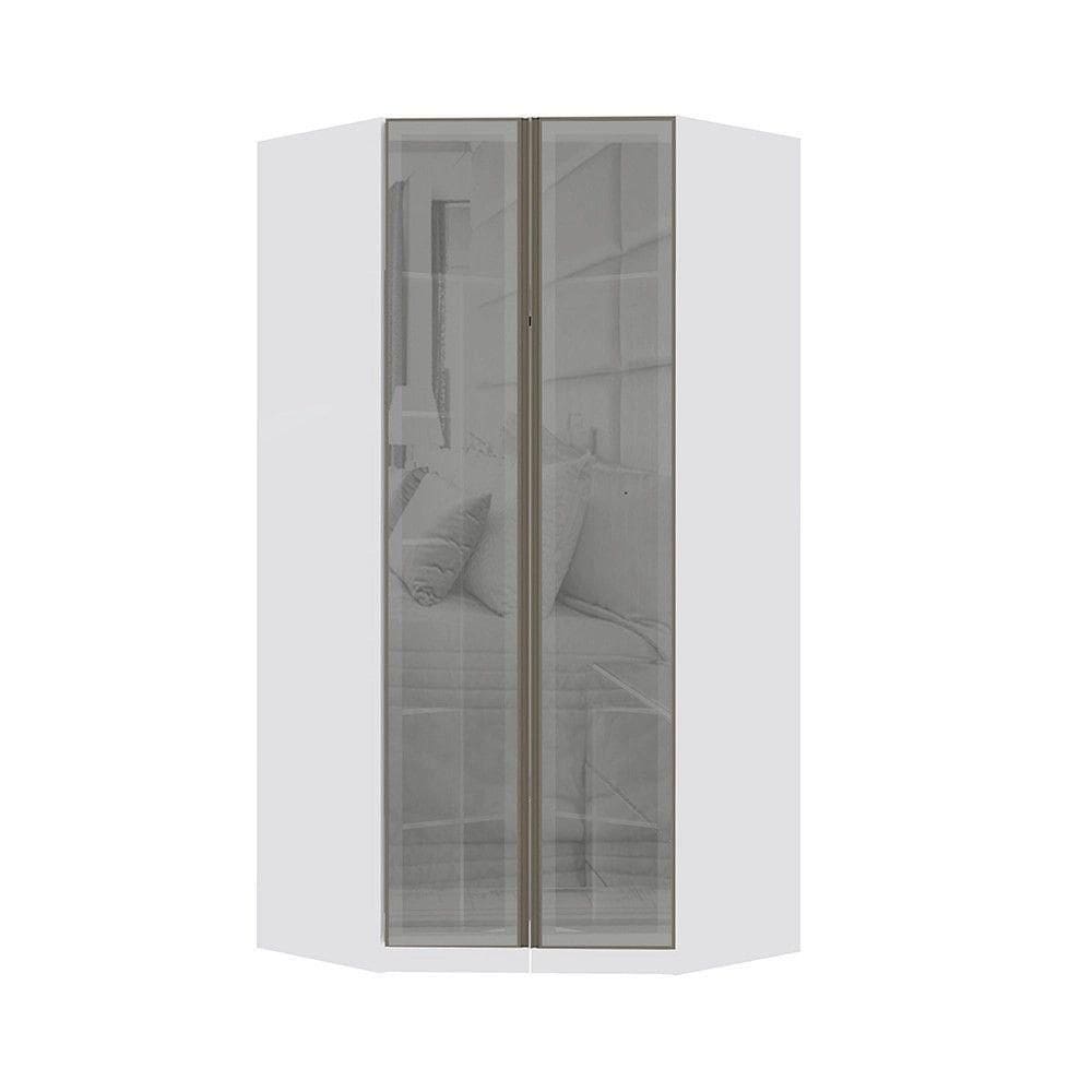 Guarda Roupa Modulado Canto Closet 2 Portas 111,9cm Com Vidro Reflecta Prata Prime Luciane Móveis