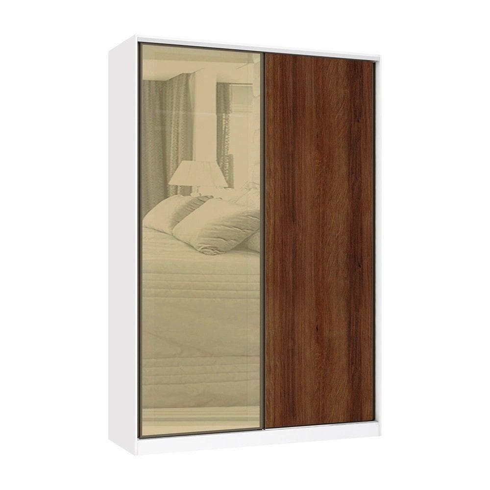 Guarda Roupa 2 Portas De Correr 3 Gavetas 159cm Com Vidro Reflecta Bronze Prime Luciane Móveis