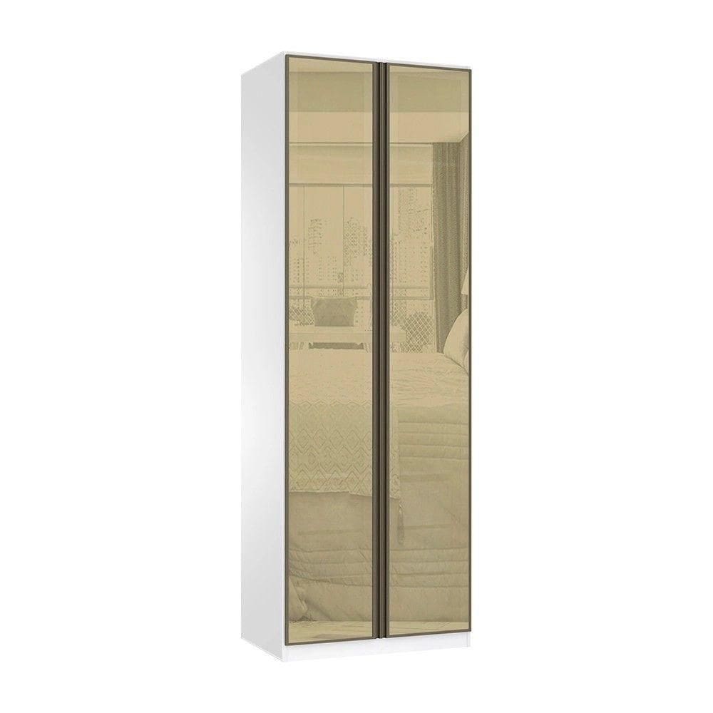 Guarda Roupa Modulado 2 Portas 2 Cabideiros 80cm Prime Com Vidro Reflecta Bronze Luciane Móveis
