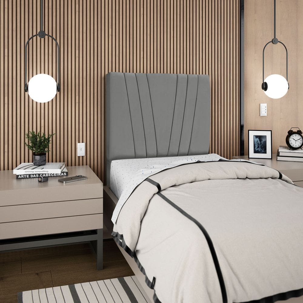 Cabeceira Para Cama Box Solteiro Carla 90cm Suede Grafitte