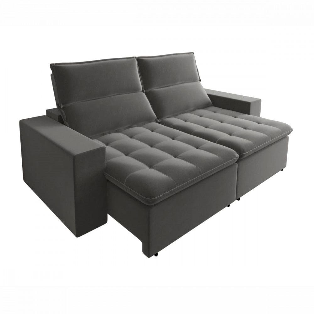Sofá Retrátil Reclinável 3050 Bahamas 2.50m Veludo Cinza MamFlex