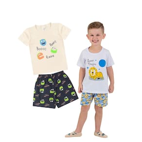 Kit 2 Pijamas Infantil Menino Verão em Meia Malha Estampado