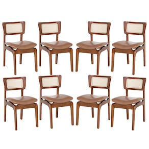 Kit 8 Cadeiras de Jantar Portugal em Madeira Imbuia Tela Rattan Impermeável Caramelo L85