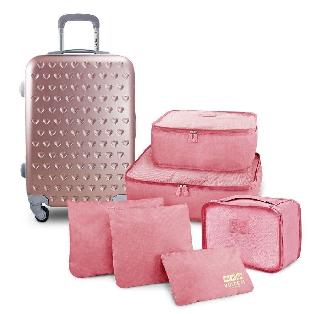 Kit Mala De Bordo E Organizadores De Malas 6 Pçs Love Rosa