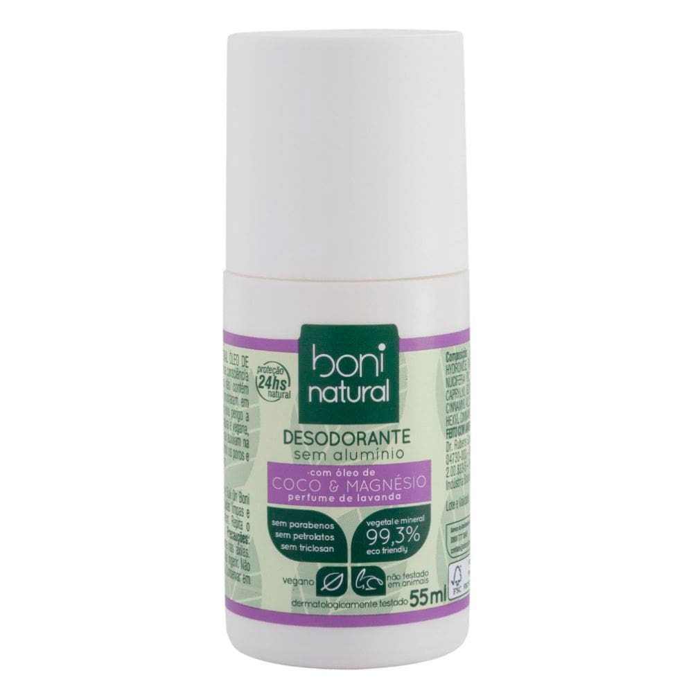Desodorante Boni Natural Roll-on com Óleo de Coco e Magnésio Sem Alumínio 55ml