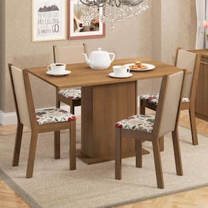 Conjunto Sala de Jantar Madesa Talita Mesa Tampo de Madeira com 4 Cadeiras - Rustic/Crema/Hibiscos XV
