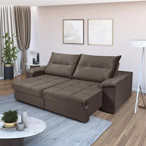 Sofá Dallas 2,90 Reclinável Conforto Sala De Casa Retrátil 5 Lugares Império Marrom 175