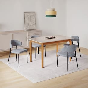 Conjunto Sala de Jantar Mesa com Vidro Candian 4 Cadeiras Bless Marrom/Off White/Cinza