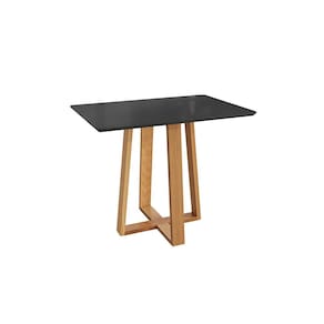 Mesa de Jantar Kappesberg em Madeira Maciça com Tampo de Vidro Preto Fosco 120cm
