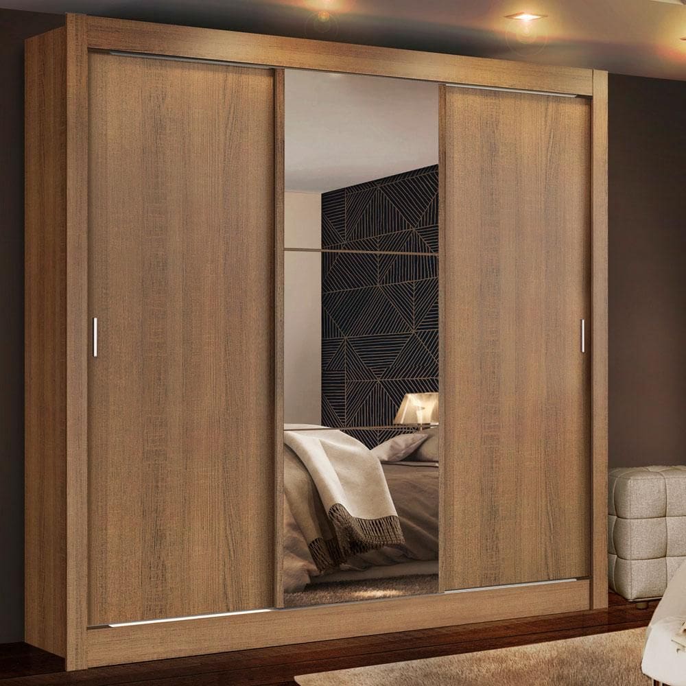 Guarda Roupa Casal Madesa Mônaco 3 Portas de Correr com Espelho - Rustic XV