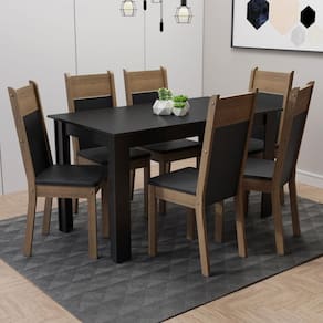 Conjunto Sala de Jantar Madesa Medelin Mesa Tampo de Madeira com 6 Cadeiras - Preto/Rustic/SintPreto XV