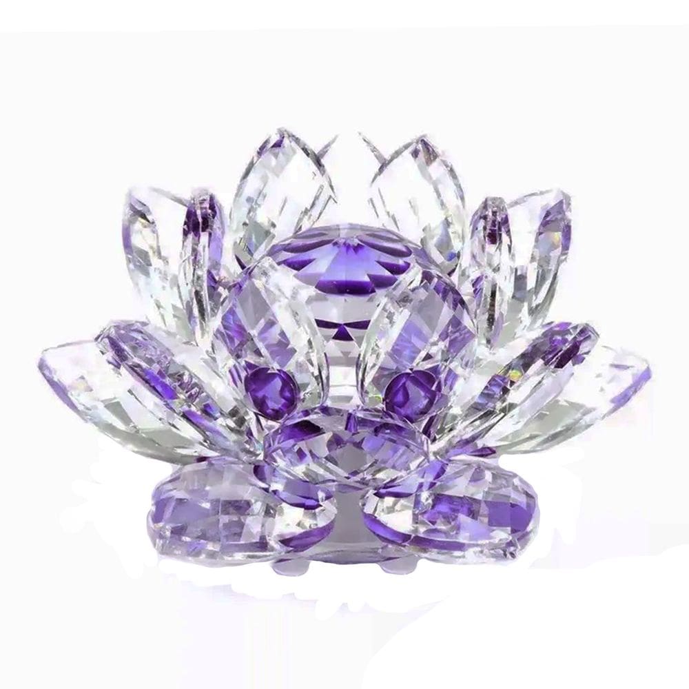 Flor de Lótus Cristal Lilás Brilhante Beleza Espiritual  6cm