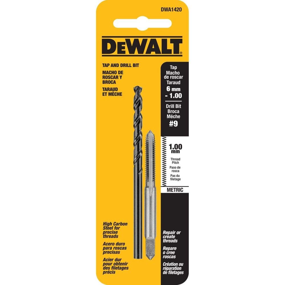 Conjunto de torneiras de perfuração DEWALT de 6 mm a 1,00, rosca, 2 peças