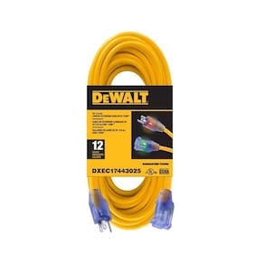 Cabo de extensão DEWALT 25 pés 12/3 SJTW Lighted Heavy Duty
